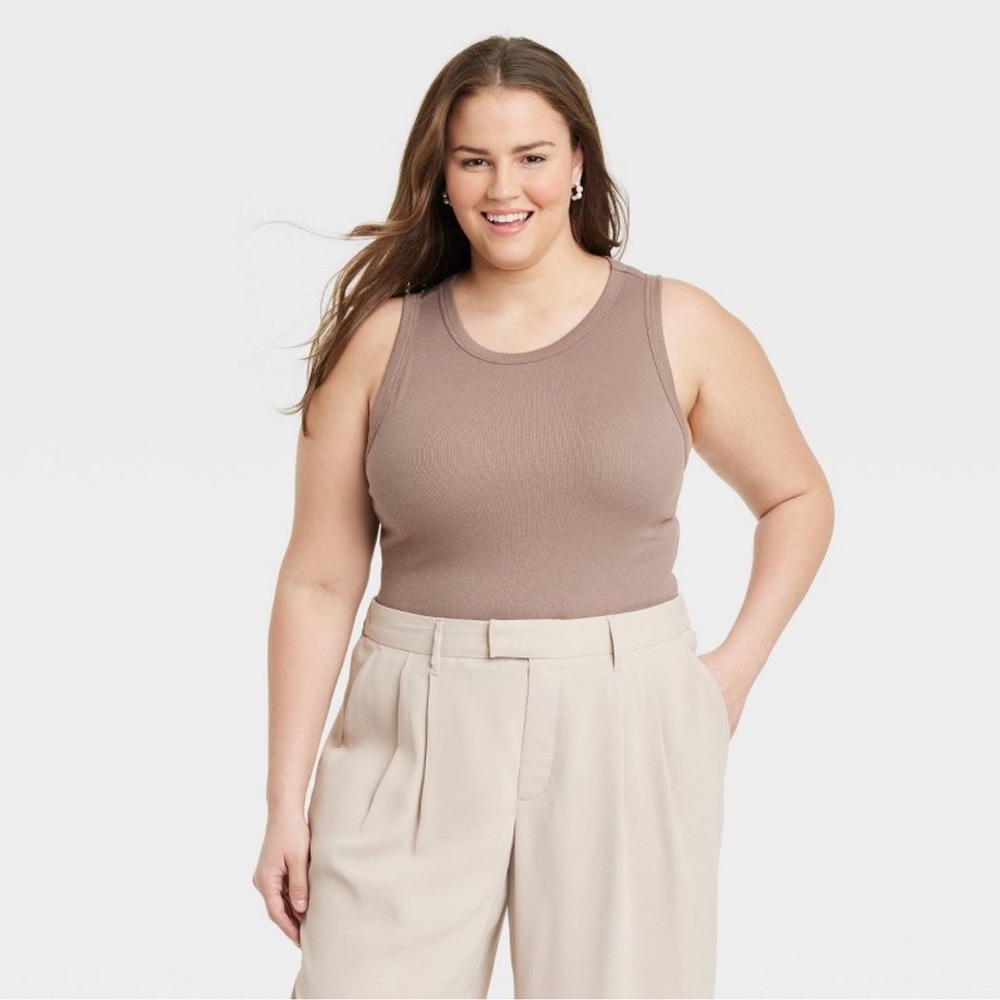 Nwt Women's Slim Fit Ribbed High Neck Tank Top
- A New Day Tan
